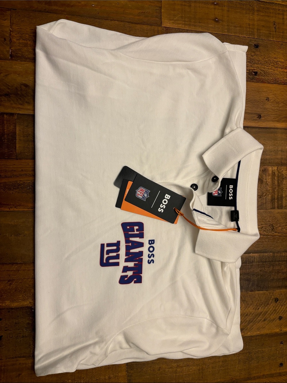 BOSS White Polo with Blue and Red Giants NY Logo